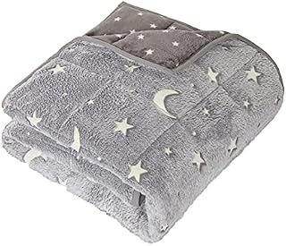 Sleepdown Weighted Blanket 2kg Soft Teddy Fleece Glow in the Dark Moons and Stars Therapy Sensory Throw Grey Anxiety Autism Insomnia Stress Sleep Relief Adults Kids - 90cm x 120cm (4.4lb)