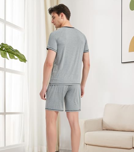 Image of NACHILA Men's Bamboo Viscose Pajamas Set Raglan Short Sleeve Shorts Pjs