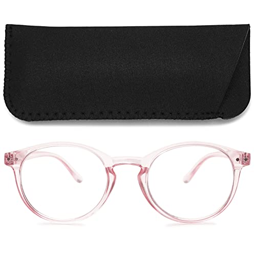 MAGIMODAC Ladies Anti Blue Light Reading Glasses Round Oval Lightweight Eyeglasses Women Readers Glasses +1.0 +1.25 +1.5 +1.75 +2.0 +2.25 +2.5 +2.75 +3.0 +3.5 +4.0 (Transparent Pink