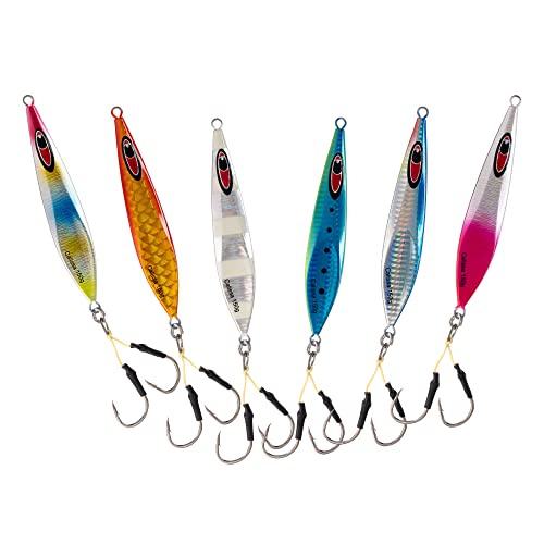 Calissa Offshore Tackle Plantilla de paso lento de lado plano – 80 g, 150 g, 250 g, 300 libras, anzuelos de ayuda 3/0 mariposa, señuelo vertical de velocidad de lanzamiento lento plano (250 g, 6