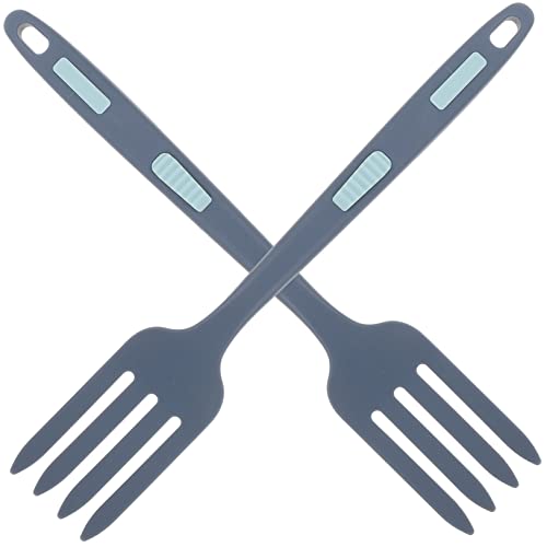 OFFSCH Silicone Cooking Forks Set 2 Pcs Salad Mixing Forks Rounded Handle for Comfortable Grip and Easy Use