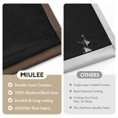 Image of MIULEE Chocolate Brown 100% Blackout Curtains for Bedroom 40x54 Inch Length | 2 Thick Layers Thermal Insulated Short Curtains with Black Liner, Noise Reducing Grommet, Drapes for Living Room, 2 Panels