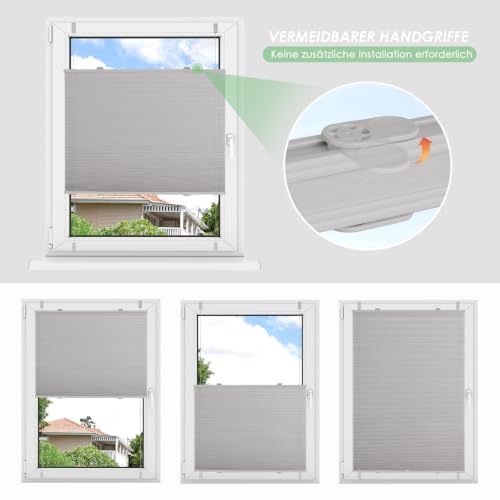 bobodeco Plissee ohne Bohren Klemmfix Faltrollo Jalousie Grau 110x130cm (BxH), Plisseerollo Sichtschutz und Sonnenschutz Blickdicht Easyfix… – Ansicht 5