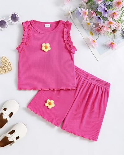 Image of Weebaby Toddler Girl Clothes Baby Summer Outfits Sleeveless Halter Top Ruffle Short Set Cute Kids Clothes Girls
