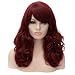Cying Lin 18" Long Curly Adult Wine Red Wig Bangs Heat Resistance Fiber Synthetic Hair Party Cosplay Halloween Wigs(RED WINE)
