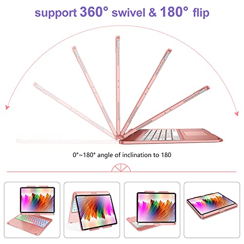 Touch Ipad Pro12.9 Case With Keyboard 6Th 2022 & 5Th 2021 Gen, Magic 360°Rotatable & Swivel Keyboard With Trackpad, 7 Backlit Color With Pencil Holder For Ipad Pro12.9 4Th 2020 & 3Rd 2018 Rose Gold #TOP3