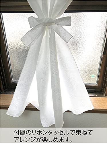 小窓用カーテン 遮熱 UVカット レース 帝人 涼しや リボンタッセル付 おしゃれ バラ柄 KL22114 (幅70×丈120 CM562) [4]