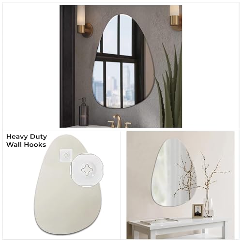 Image of Rousrie Frameless Wall Mirror for Bathroom, Glass, Modern, Clear, Wall Mount, 45 x 30 cm (1, Wavy)