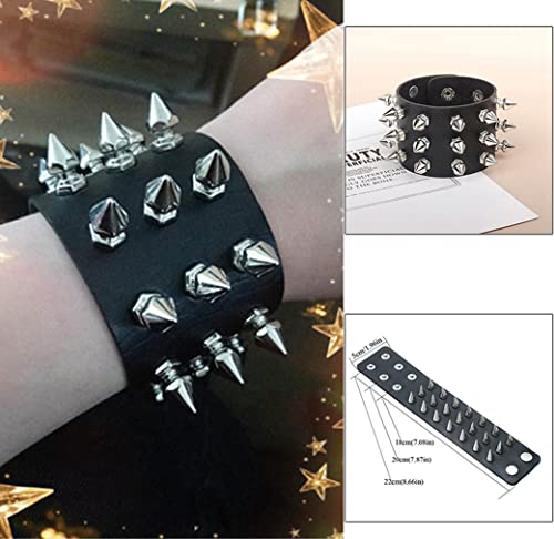 Firazio 10 Pieces Punk Studded Bracelet Black Leather Rivet Bracelet Cuff Wrap Bangle For Women Men Snap Button Goth Rock Wristband Bracelet Unisex For Halloween Party Favors Accessories #TOP6
