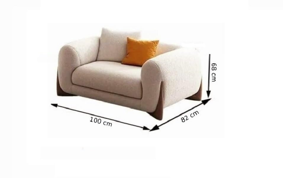 Image of Modern Sofa Chesterfield Design with Stylish Wooden Legs Bouncy Teddy Fabric Off-White Finish Sofa for Living Room, Bedroom, Hallways (3+1+1+OFFWHITE)