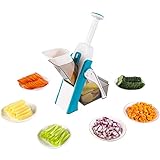 Equipo de corte versátil: la perilla de control de grosor tiene 8 ajustes para crear frutas y verduras rebanadas con un grosor de entre 0,5 mm y 8 mm. También tiene 2 perillas de control de forma.