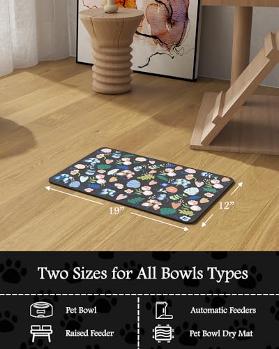 Image of Pet Feeding Mat-Absorbent Dog Mat for Food and Water Bowl-No Stains Quick Dry Water Dispenser Mat-Dog Accessories Pet Supplies-Bowl for Messy Drinkers（DARKFLOWERS,12 inchx19 inch