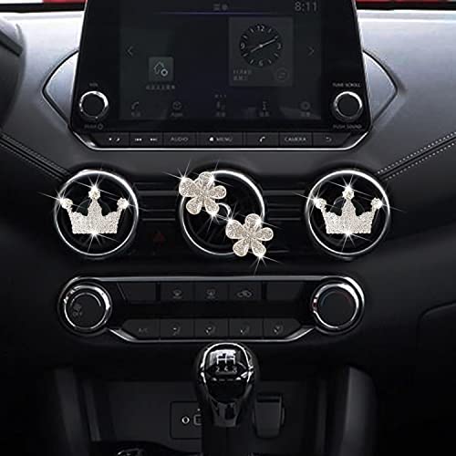 Image of 4 Pcs Bling Daisy Air Vent Clips, Crystal Crown Car Air Fresheners Vent Clips Charms Rhinestone Diffuser Vent Clip Crown Car Interior Decoration Cute Car Decor Bling Flower Cute Car Accessories for Women (Crown&Daisy)