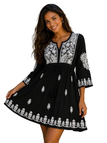 Image of Gauri Laxmi Enterprise Women's Embroidered Georgette Peplum Top | Ethnic Tunic Kurti with Sheer Sleeves | Casual Top for Women