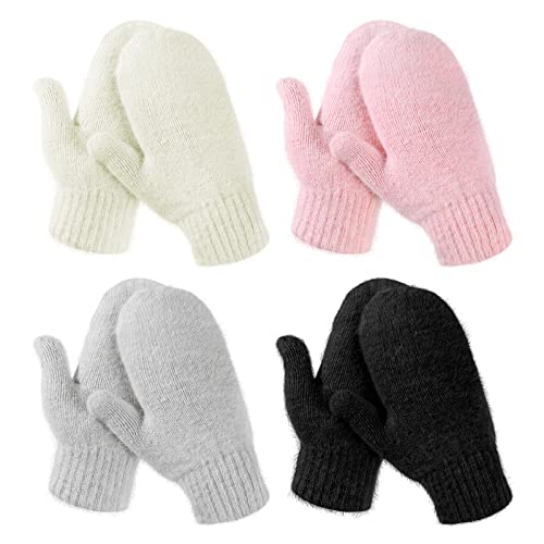 Hicarer 4 Pairs Women Mittens for Women Adult Winter Ladies Mittens Knitted Gloves Warm Fleece...