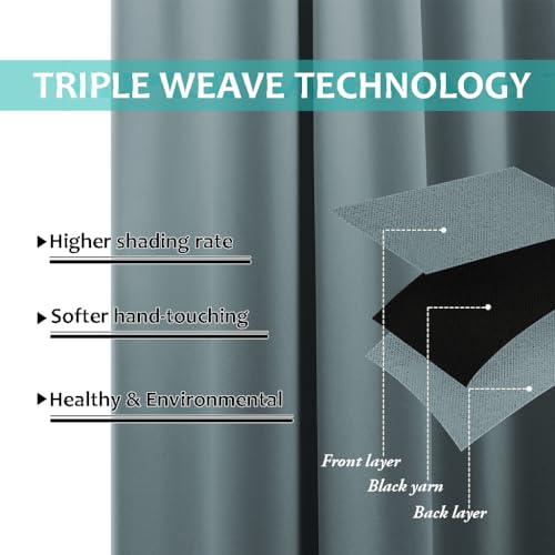 Image of NICETOWN 100% Blackout Curtains for Shift Workers, Laundry Room Decor Window Treatment Drapes, Thermal Insulated Energy Smart Draperies for Villa, Hall and Studio, Stormy Sea, Set of 2, 52 inch W x 95 inch L