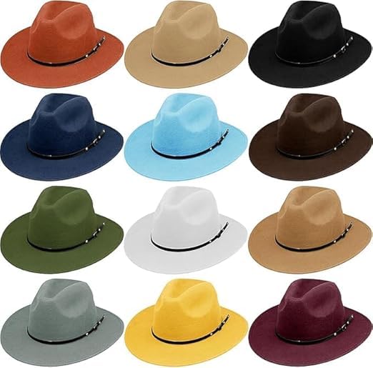 MALLOOM 12 Chapeau Cowboy Fille Garçons Chapeau Panama Rétro Fedora Classique en Feutre avec Boucle de Ceinture Casquettes Unisexes Enroulées