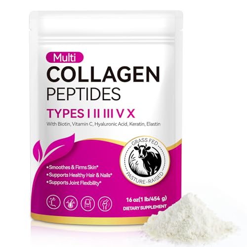 bnHUlMXw Multi Collagen Peptides Powder 16oz Unflavored (Grass-Fed Bovine, Types I–V, with Vitamin C & Hyaluronic Acid)