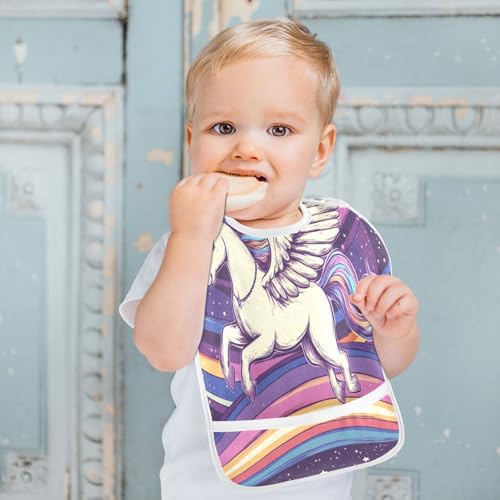 MCHIVER Unicorn Rainbow Purple Baby Bibs for tag1 Waterproof Feeding Bib Apron with Food Cather Adjustable Cotton Food Eating Bib 2 Pack4