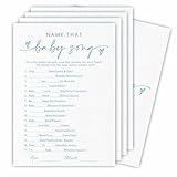 Name That Baby Song Game Set For Baby Shower - Minimalism White & Blue - 30 Double-Sided Fill In Style Game Cards & 1 Answer Card For Gender Reveal, Baby Announcement, Party Favor & Supplies - C04