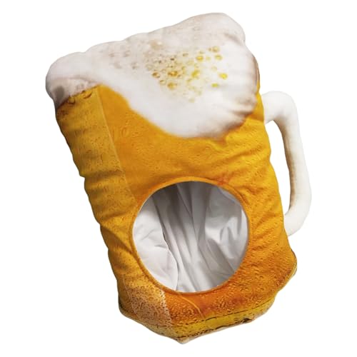 ビールジョッキ型プラッシュ帽子 - 面白いコスプレ衣装ビールジョッキハット - 軽量コスプレヘッドギア写真プロップス舞台カーニバルテーマイベントハロウィン仮面舞踏会オクトーバーフェスト写真撮影バー用 - ハロウィン仮装パーティーバー謝肉祭オクトーバーフェス