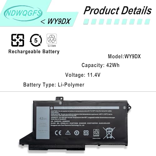 Image of WY9DX 42Wh Laptop Battery for Dell Latitude 5420 5520 Precision 15 3560 P137G P104F Series RJ40G 01K2CF 075X16 0WK3F1 0M3KCN 005R42 11.4V 42Wh