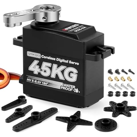 45KG Coreless Servo Motor High Torque Steering: Smraza 8.4V Waterproof Servo Digital Stainless Steel Gear Servo for RC 1/10 1/8 1/12 Scale Car Truck Crawler/Robot/Boat with 25T Servo Horn（180°） Cover