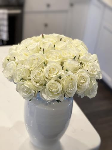 WENSINL 10 Pieces Artificial Flowers White Roses Bouquet Fake Roses for Valentine\'s Day Birthday Party Wedding Engagement Anniversaries Home Table Decoration (White, 10 PCS)