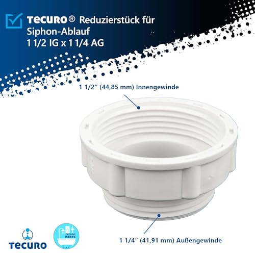 tecuro Reduzierstück Adapter für Siphon-Ablauf 1 1/2 Zoll IG x 1 1/4 Zoll AG