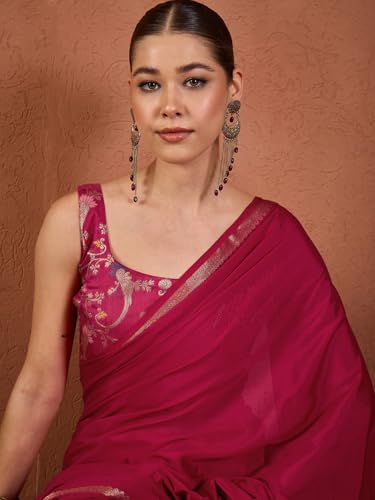 Image of AKHILAM Women's Kanjivaram Woven Soft Silk Saree With Blouse Piece