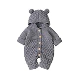 [Mornyray] ベビー服 ロンパース カバーオール ニット 長袖 帽子つき 新生児服 赤ちゃん服 前開き 春 秋 冬 コットン 女の子 男の子 着替え便利 室内着 外出着 出産祝い 0-24ヶ月