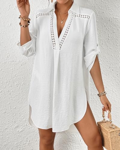 Bsubseach Women’s Swimsuit Coverup V Neck Bathing Suit Cove Up for Swimwear Long Sleeve Beach Dress Shirt4