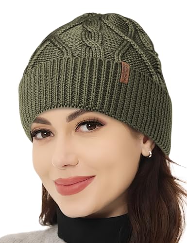 Bonnet en laine mérinos homme femme, chapeau unisexe en tricot torsadé d'hiver vert
