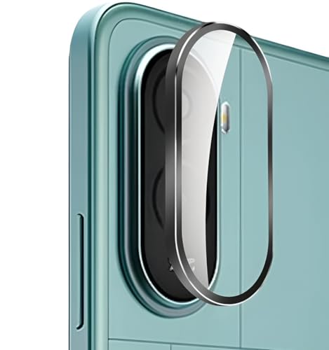 KHR Camera Lens Protector Ring for POCO M7 Plus 5G, 9H Tempered Glass & Slim Aluminum Alloy Rings, Ultra-HD Clear for POCO M7 Plus (Black)