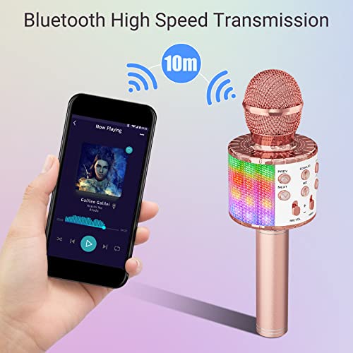 Ankuka-Microfono-Karaoke-Bluetooth-Wireless-Microfono-Bambini-Regalo-per-Bambini-3-12-Anni-Microfono-Giocattolo-Cambia-Voce-Compatibile-con-Android-iOS-PC-Oro-Rosa