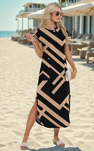 Image of HiMONE Beach Vacation Dresses for Women 2025 Sundress Cap Sleeves Casual Maxi Beach Dress with Pockets XS-2XL