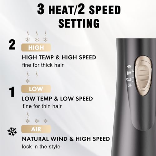 Image of DAILYLIFE Rotating Hair Dryer Brush, Spinning Hair Dryer Brush with 2 Brushes (1.5 inch & 2 inch), Styler Volumizer,24K Gold Color