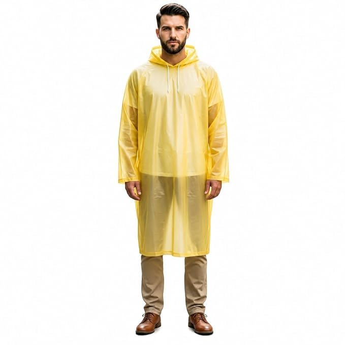 Unisex Yellow Waterproof Rain Poncho with Hood Reusable Lightweight Raincoat for Travel, Bike Riding, Hiking & Camping-image-38