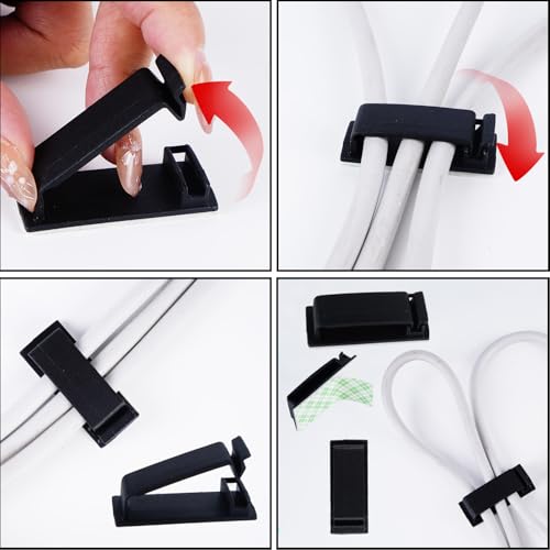 30 piezas de clips auto adhesivos para gestión de cables, organizadores grandes de cable, clips para cables, sujetador de cables con adhesivo, múltiples cables para cable Ethernet, TV/PC bajo escritorio, hogar u oficina (Negro) miniatura 5