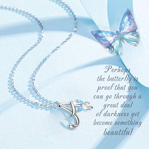 EUDORA Sterling Silver Butterfly Initial Necklaces for Women, Elegant Letter Neckles Personalized Gift for Mother, Sister, Daughter, 18 inch Chai2