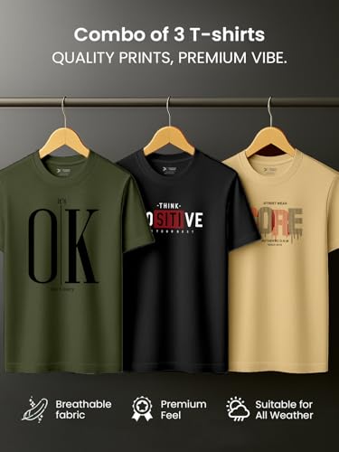 Image of XENOVAURBAN Men's Printed T-Shirt Combo Pack of 3 | Regular Fit Cotton Tshirts for Man