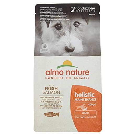 Almo Nature Pienso para Perros Adultos Holistic Dog Dry Salmón (400g). Alimento para Perros Seco Alto en Proteínas para Razas Pequeñas con Sabor a Salmón Natural. Comida Seca de Fácil Digestión.
