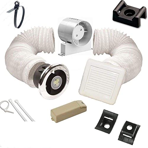AirTech-UK - Inline Bathroom Extractor Fan Kit with Timer - Shower Extractor Fan with Light -100mm 4" Duct Opening - FlowMax Essential