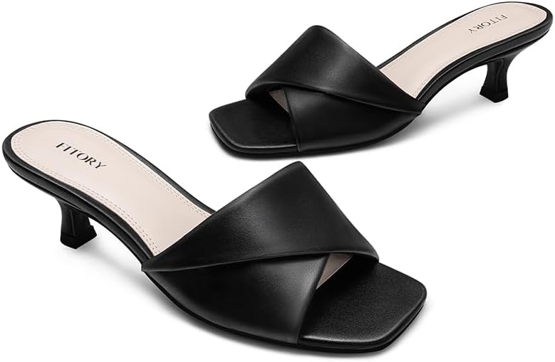 FITORY Women's Cross Band Kitten Heel Sandals,Comfortable Square Open Toe,Dressy Low Heel Sandals Size 6-11 - Image 3