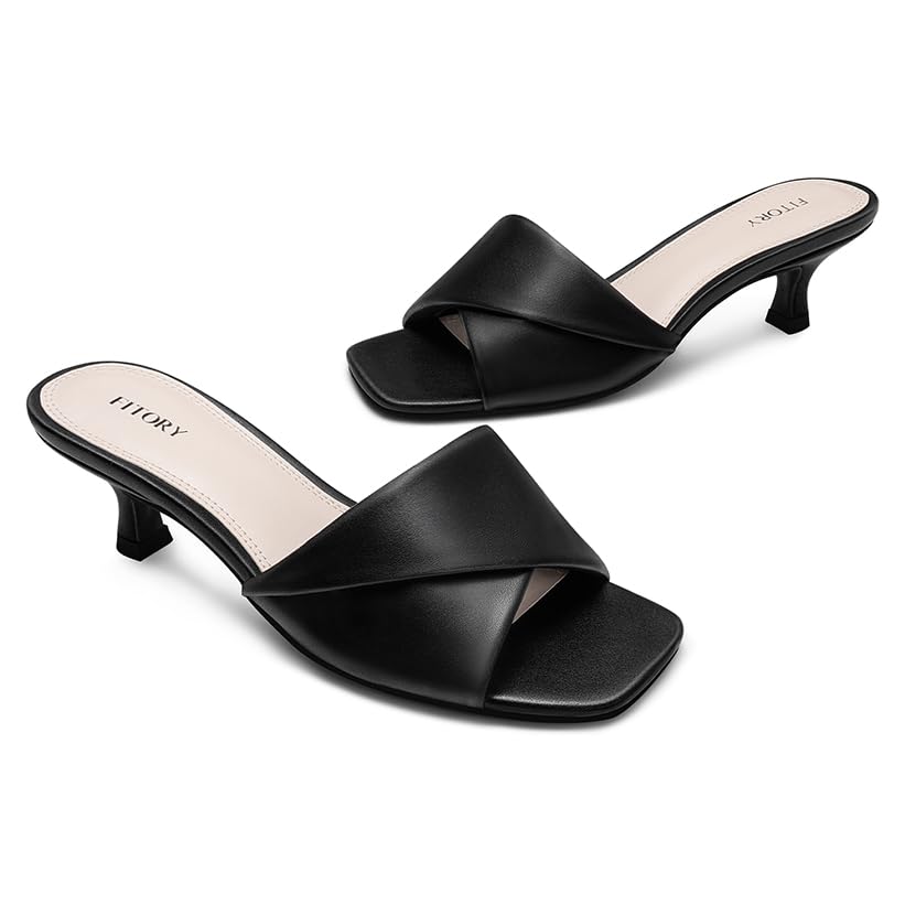 Image of FITORY Women's Cross Band Kitten Heel Sandals,Comfortable Square Open Toe,Dressy Low Heel Sandals Size 6-11