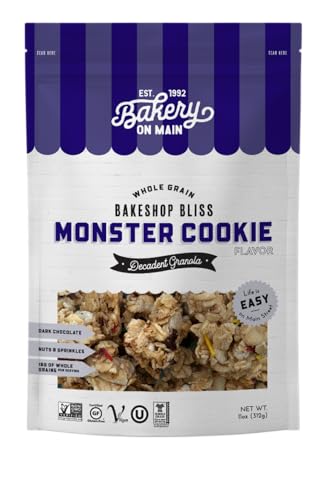 Bakery On Main Decadent Granola, Monster Cookie â€“ Whole Grain Bakeshop Bliss, Gluten-Free, Vegan, Non-GMO, 11oz