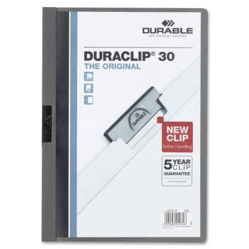 DURABLE Report Cover with DURACLIP, Letter-size, Holds Up to 30 Pages, Clear Cover/Graphite, 25 per Box (220357)