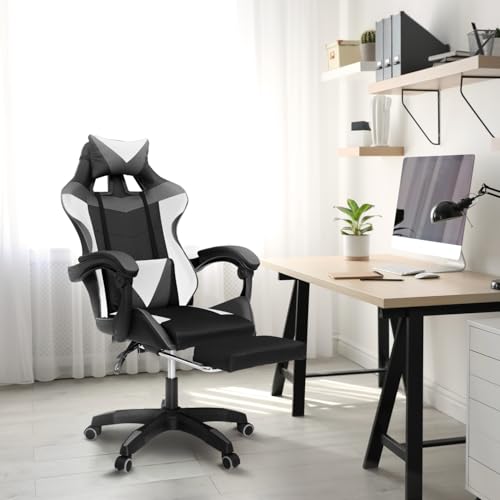 IDMarket - Fauteuil de Gaming Alex réglable avec Repose-Pied, Coussin de tête et Coussin Lombaire Noir Blanc et Gris – Image 6