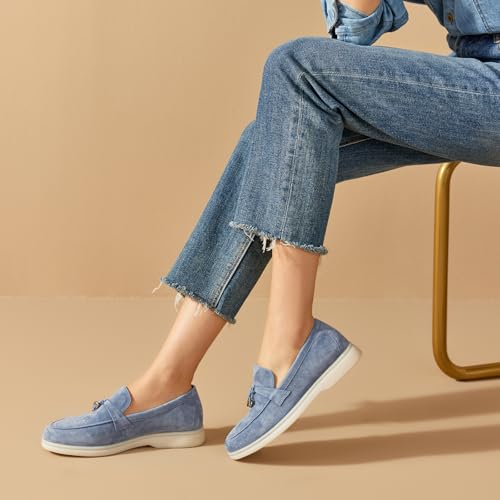 Image of BEAU TODAY Suede Loafers Flats for Women, Women's Slip On Penny Loafers, Leather Driving Comfortable Dress Ladies Loafers Casual Office Work Shoes