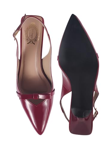 Image of Shoetopia Women's Slingback Pumps - Pointed Toe Elegant Stylish Classic High Heels with Bow Knot and Adjustable Strap